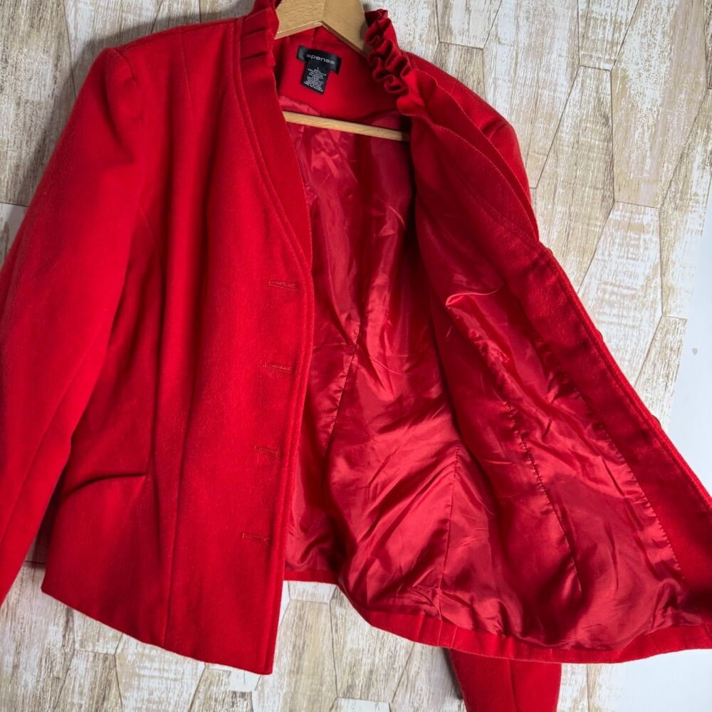 Spense Blazer Suit Coat Pleated RUFFLE Floral ROSETTE RED Felt Jacket Size L - Picture 4 of 8